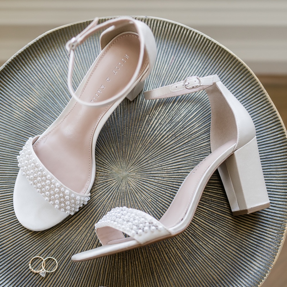 Kelly & Katie | Hildie Sandal Champagne Heel with Pearls Wedding Shoes